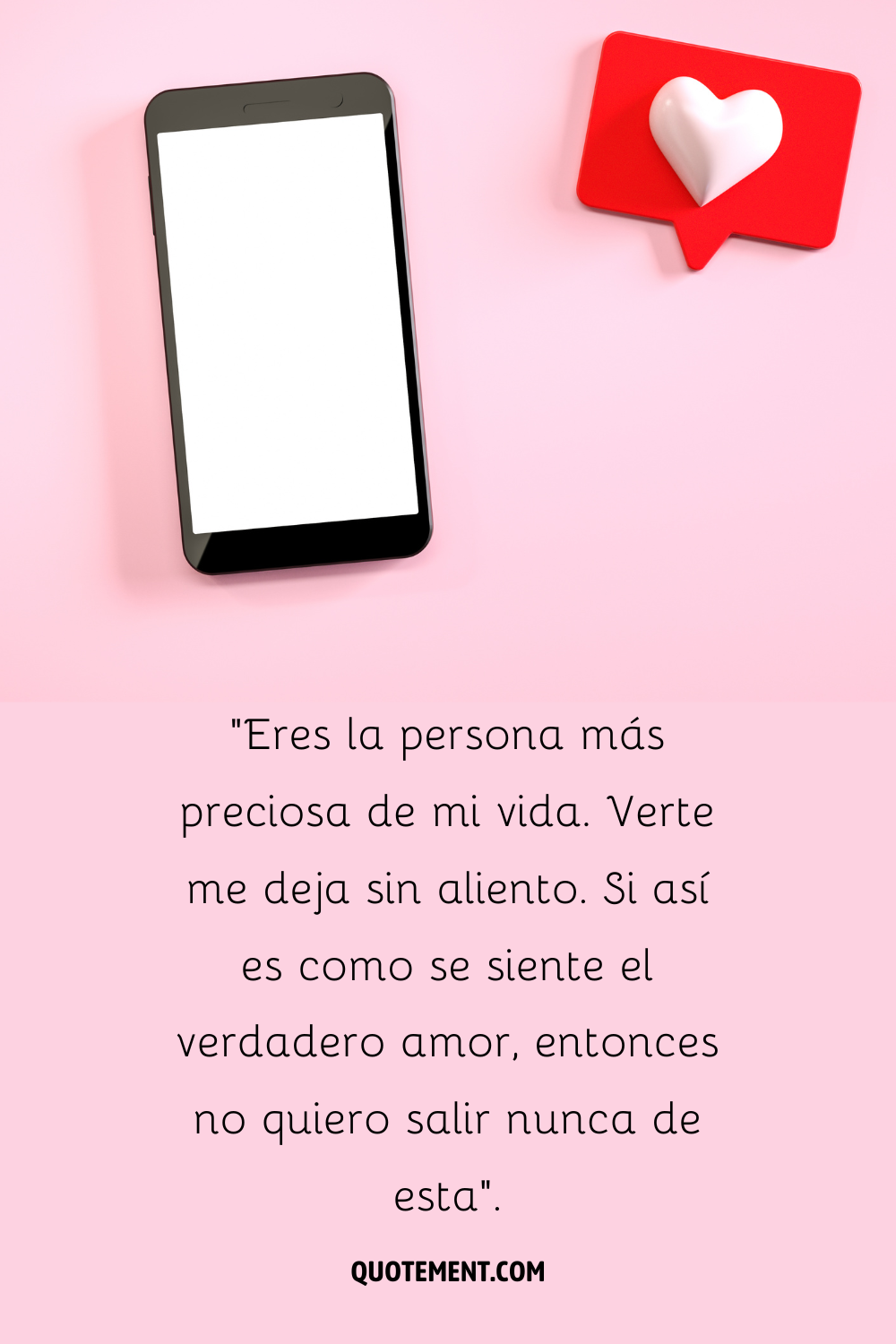 Un teléfono con una pantalla blanca y un globo de diálogo rojo con un corazón blanco al lado