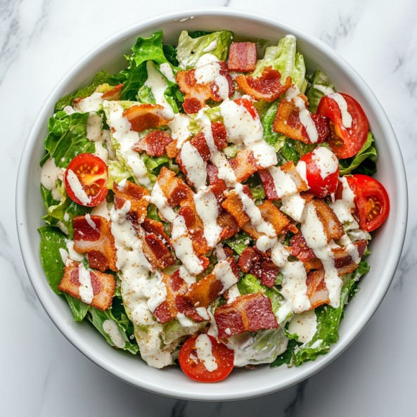 BLT-salad-combined-with-dressing-in-a-large-bowl