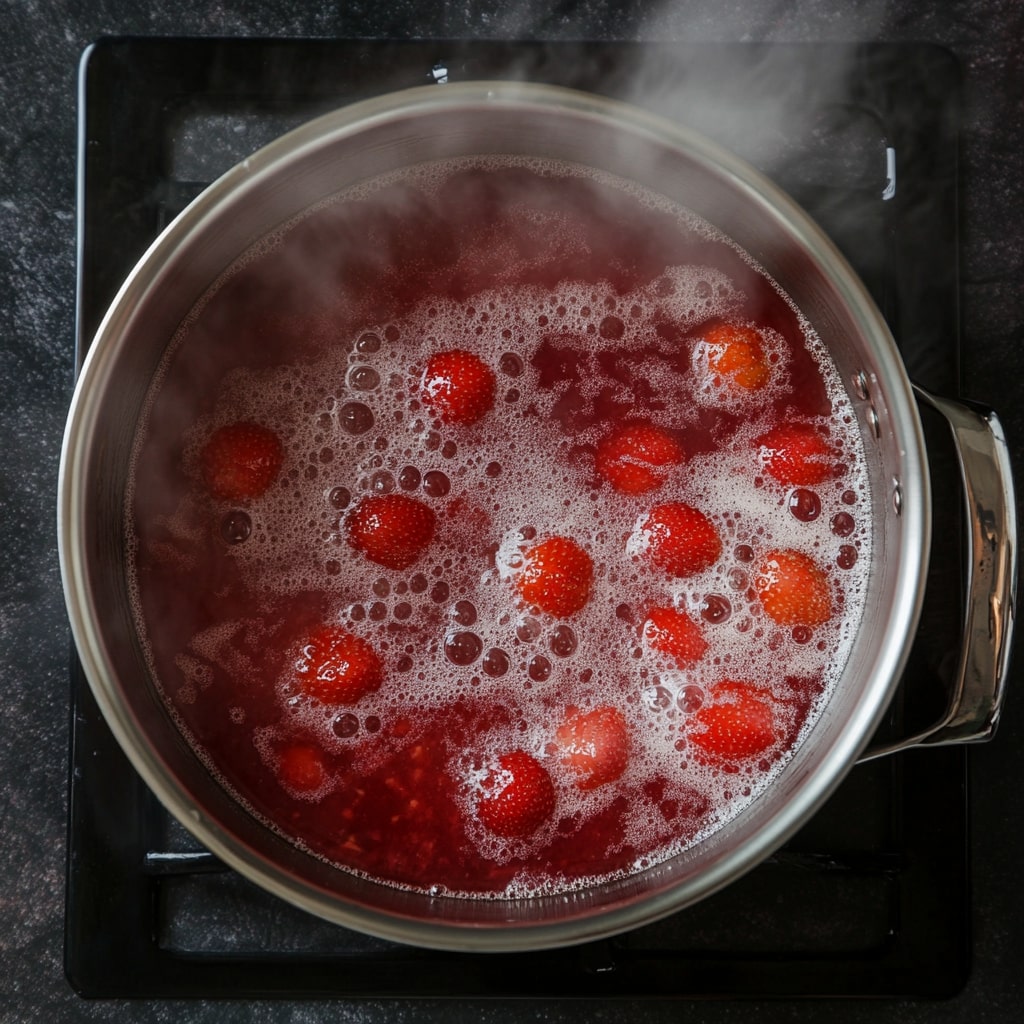 Strawberries-Sugar-And-Water-Boiled-In-Saucepan