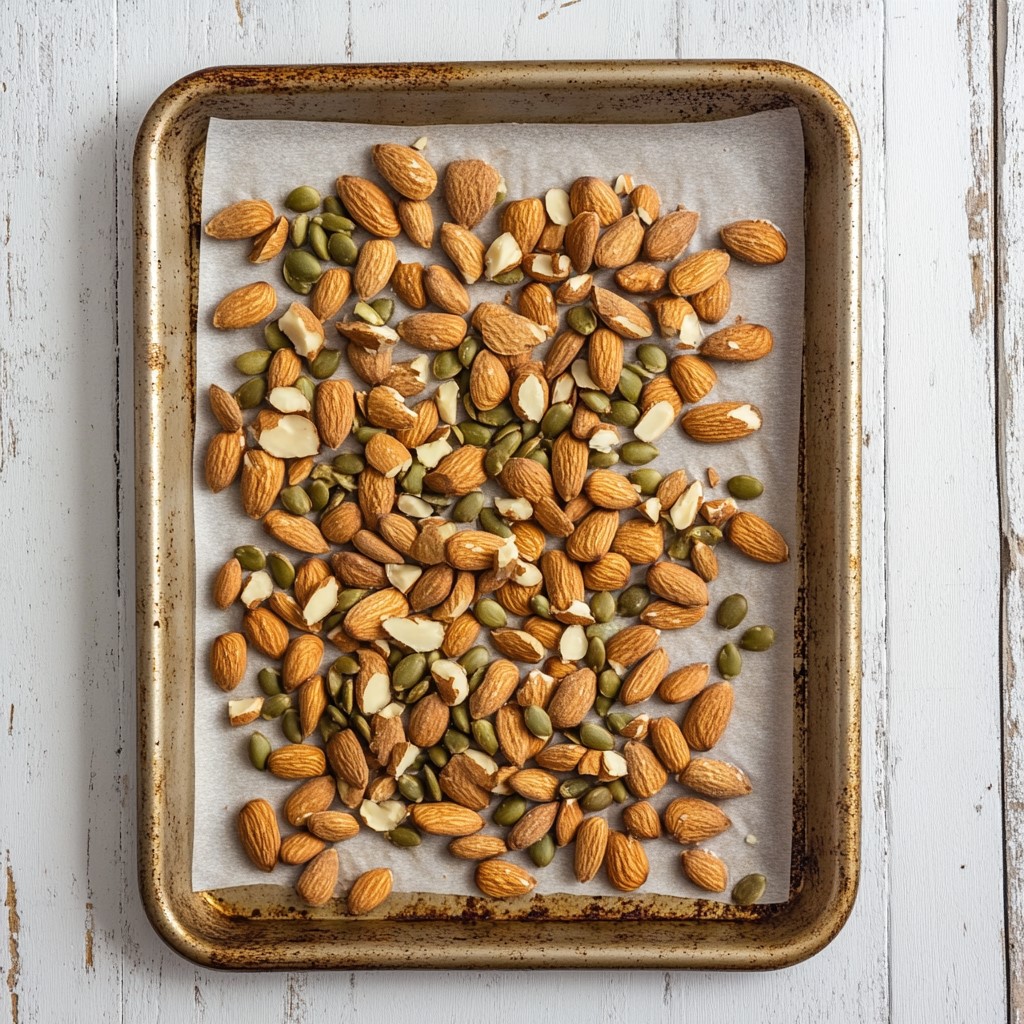 pepitas-and-almonds-on-the-lined-baking-sheet